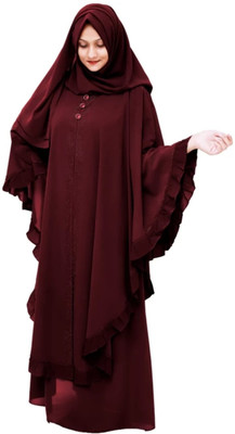 Ruhani Georgette Self Design Abaya With Hijab(Maroon)