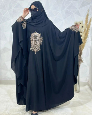 MM COLLECTION Cotton Blend Self Design Abaya With Hijab(Black)