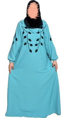 JANATABAYA Cotton Blend Self Design Abaya With Hijab(Blue)