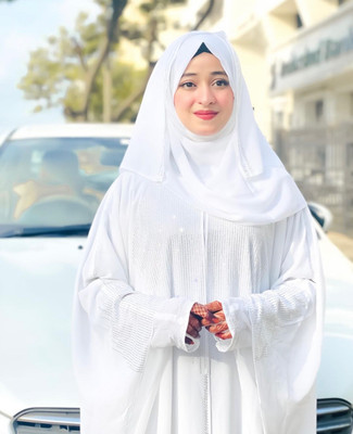 Neha Collection Nida Matte Self Design Burqa With Hijab(White)