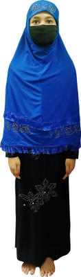 shophome Silk Blend Self Design Burqa With Hijab(Black, Blue)