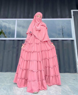 Dreamzone- Polyester Self Design Burqa With Hijab(Pink)