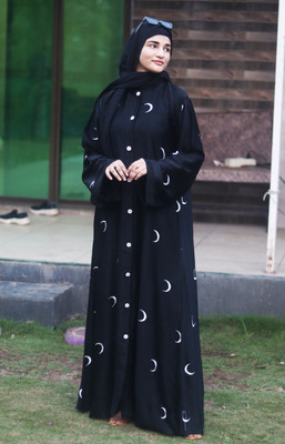 Buraque Designer Polyester Solid Abaya With Hijab(Black)