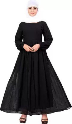 bhavyata Georgette Solid Abaya(Black)