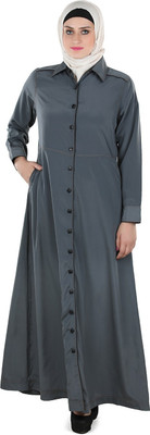 Momin Libas Polyester Solid Abaya(Grey)