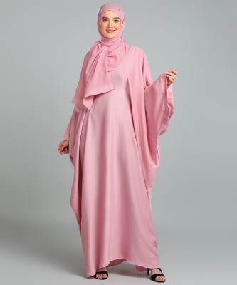 BROKE BRAND Nida Matte Solid Abaya With Hijab(Pink)