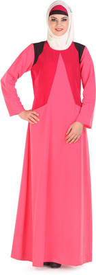 Momin Libas Polyester Solid Abaya(Pink)
