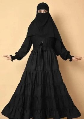the crown Cotton Blend Self Design Burqa With Hijab(Black)