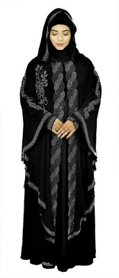 NBA_Enterprises Georgette Self Design Abaya With Hijab(Black)