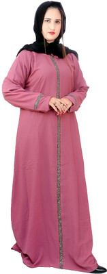 maabaya Polyester Self Design Abaya With Hijab(Pink)
