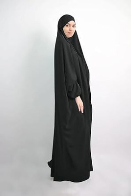 barakath Crepe Solid Abaya With Hijab(Black)