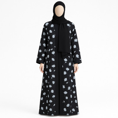 Nazim Cotton Blend Abaya With Hijab(Black, White)