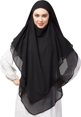 HIJAB WORLD Georgette Solid Naqab(Black)