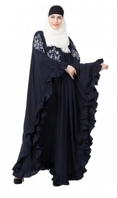 recent tdrends Crepe Solid Abaya With Hijab(Blue)