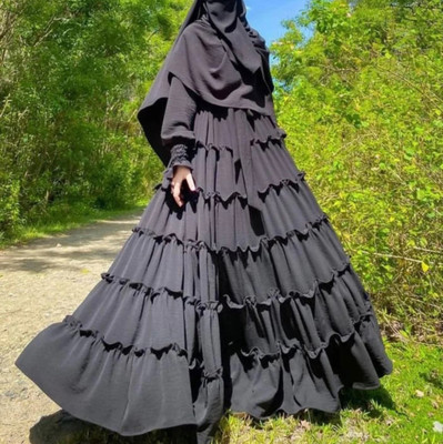 HayaBurqaHouse Polyester Self Design Abaya With Hijab(Black)