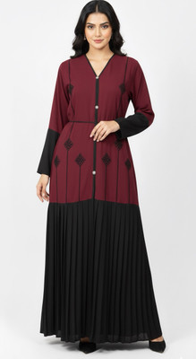 maabaya Nida Matte, Polycotton, Silk Blend Chevron/Zig Zag, Solid Burqa With Hijab(Maroon)
