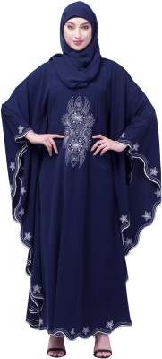 N4N Garments Crepe Self Design Burqa With Hijab(Blue)