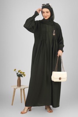 ovais abaya collection Nida Matte Solid Abaya With Hijab(Green)