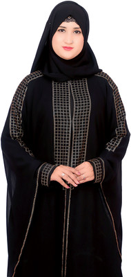 DCSTORE1 Polyester Self Design Burqa With Hijab(Black)