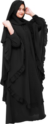 FFFASHIONHOUSE Georgette Self Design Abaya With Hijab(Black)