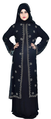 aK collection Polyester Burqa With Hijab(Black)