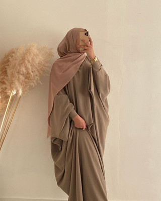 ovais abaya collection Nida Matte Solid Abaya With Hijab(Beige)