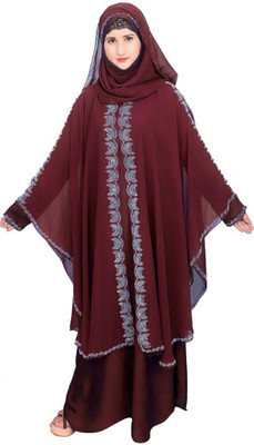 AB Collection Cotton Blend Self Design Burqa With Hijab(Maroon)