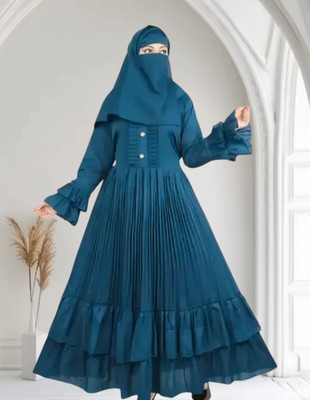 SANAENTERPRISES Polycotton Solid Burqa With Hijab(Blue)