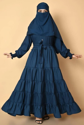 Anaya Azrin Cotton Blend Solid Burqa With Hijab(Blue)