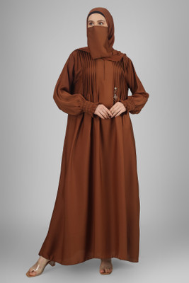 ovais abaya collection Nida Matte Solid Abaya With Hijab(Brown)