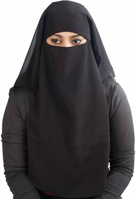Dhyeyu Chiffon Solid, Self Design Naqab(Black)