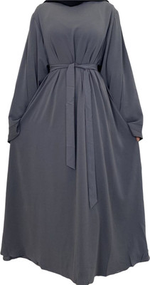 ovais abaya collection Nida Matte Solid Abaya With Hijab(Grey)