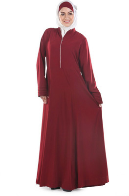 FORELEVY Polyester Solid Abaya(Maroon)