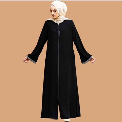 Queen hijab Cotton Blend Self Design Burqa With Hijab(Black)