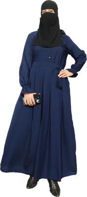 Buraque Designer Nida Matte Self Design Abaya With Hijab(Blue)