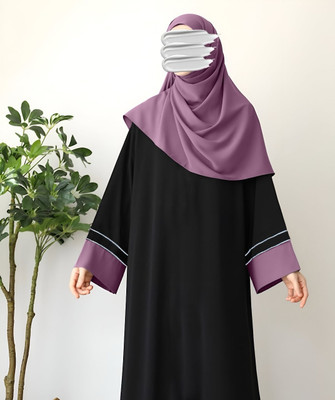 S S Enterprises Polyester Self Design Burqa With Hijab(Black, Pink)