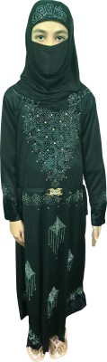 shophome Georgette Self Design Abaya With Hijab(Black)