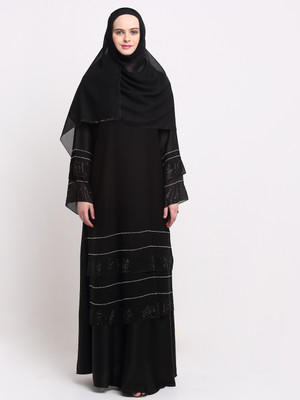Klotthe Polyester Self Design Burqa(Black)