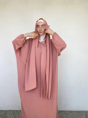 ovais abaya collection Nida Matte Solid Abaya With Hijab(Pink)