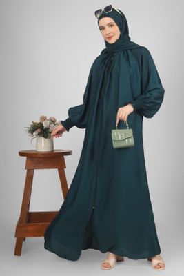 ovais abaya collection Nida Matte Solid Abaya With Hijab(Green)