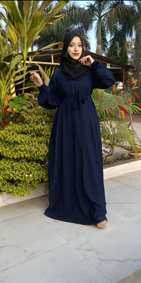 Hijabiyat Cotton Blend Solid Abaya With Hijab(Blue)