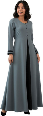 JX FASHION Cotton Blend Solid Abaya With Hijab(Grey)