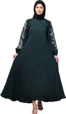 recent tdrends Crepe Solid Abaya With Hijab(Green)