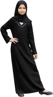 afifa Polyester Solid Abaya(Black)