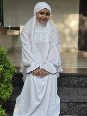 ANBA Crepe Solid Burqa With Hijab(White)