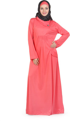 Momin Libas Polyester Solid Abaya(Pink)