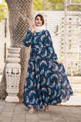 bhavyata Georgette Self Design Abaya(Blue)