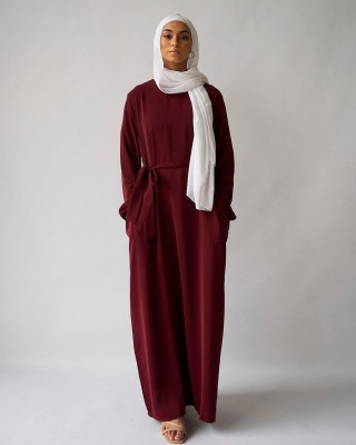 ovais abaya collection Nida Matte Solid Abaya With Hijab(Maroon)