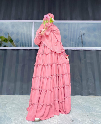 Dreamzone- Polyester Solid Burqa With Hijab(Pink)