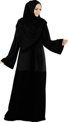 MEHAR Polyester Solid Abaya With Hijab(Black)